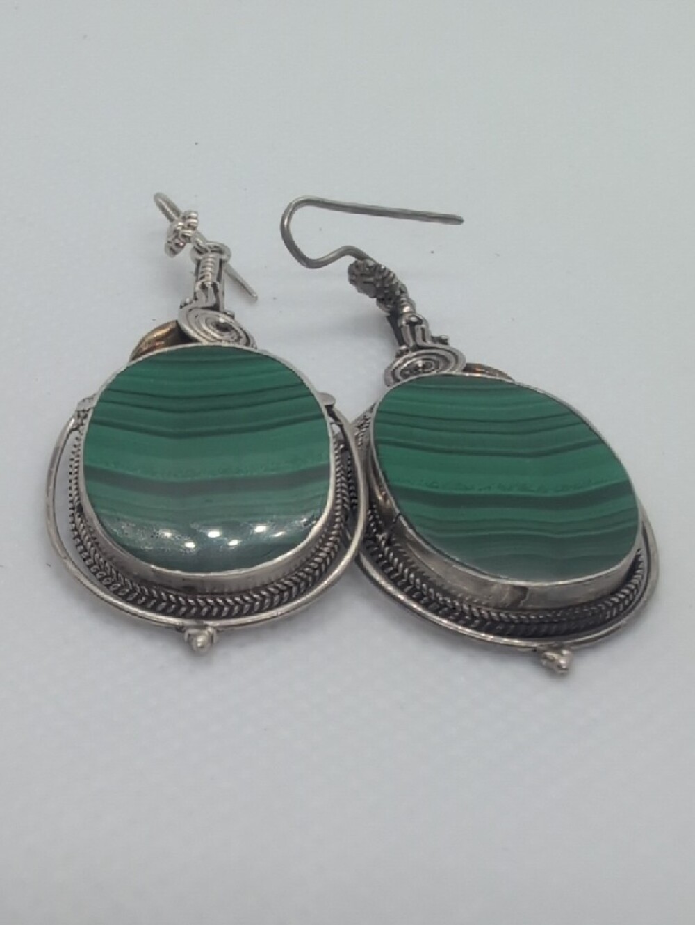 925 Green Malachite Drop Detailed Earrings - Silver - Picture 7 of 7